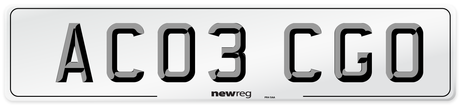 AC03 CGO Number Plate from New Reg
